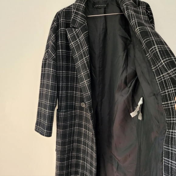 Zara Long Plaid Tartan Checkered Coat Jacket - Picture 10 of 10